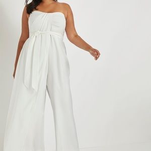 ELOQUII WHITE DRAPED FRONT JUMPSUIT